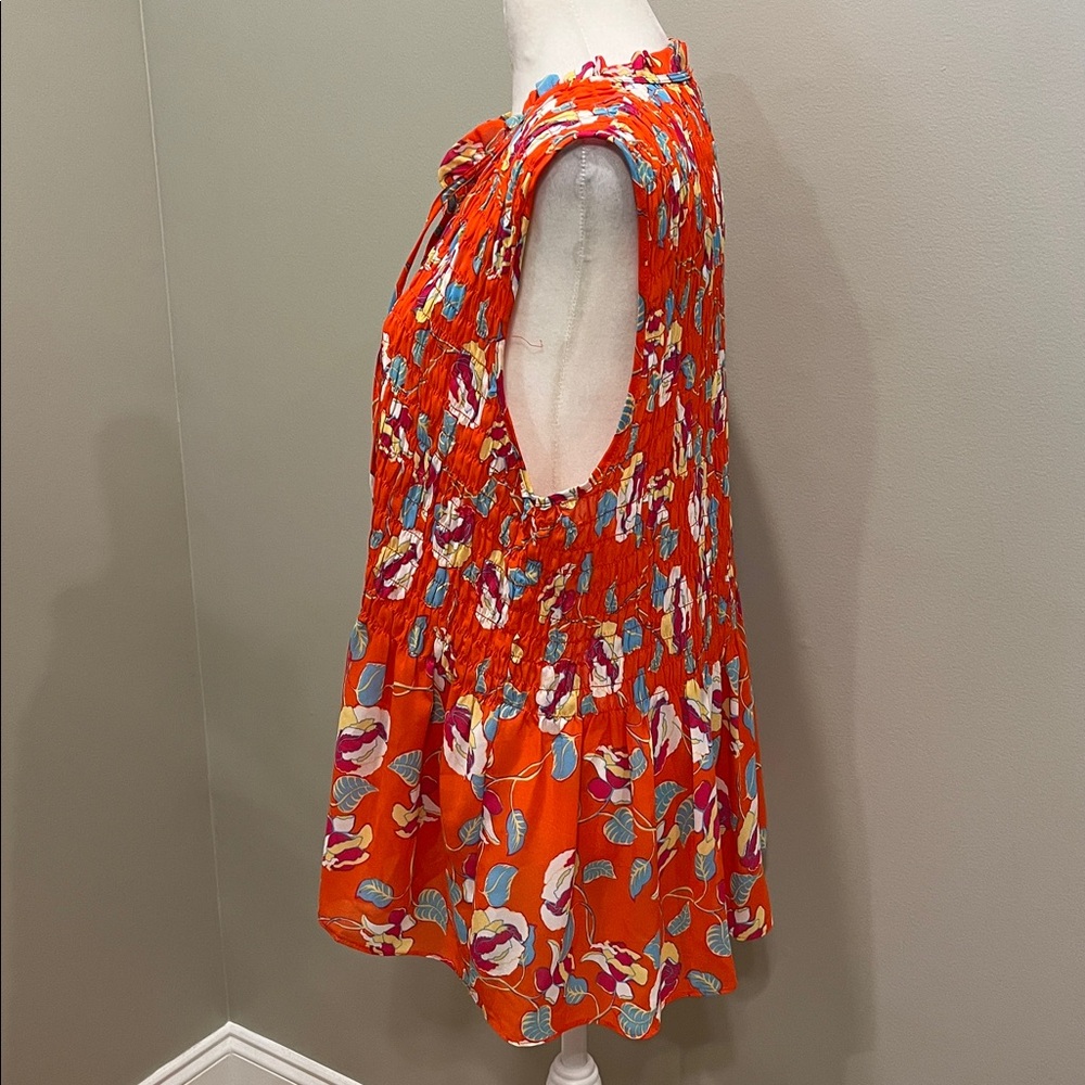 Rose + Olive Floral Sleeveless V-neck Smocked Blouse - Picture 4 of 9
